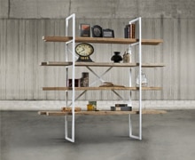 Bookcase with metalic structure & 4 shelves, old pine wood | Decord.gr