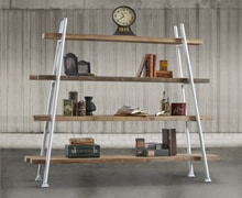Bookcase with metallic structure, white, 4 shelves, old pine wood | 164x250x62 | Decord.gr