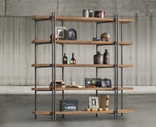 Two-faces bookcase with metallic structure and 5 wooden shelves | Decord.gr