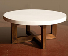 Coffee Table White Cement Wooden Base | Decord.gr