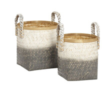 Basket, Bamboo, Waterhyacinth, White/Grey | Decord.gr