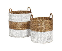 Basket with handle, Round, Waterhyacinth, Nature/White | Decord.gr