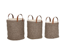 Basket with Leather Handle, Wool, Grey | Decord.gr