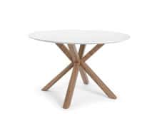 Dining Table MDF White Top with Natural Teak Legs D120 | Decord.gr