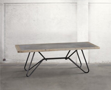 Table with metal structure, old wood with concrete insert | 78x220x90 | Decord.gr