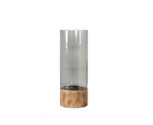Candle Holder Hurricane Glass Brown Wood | Decord.gr