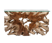 Teak Root Console Table with Glass | Decord.gr