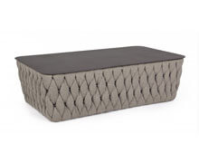 Outdoor Grey Coffee Table with Tempered Glass Top & Fabric | Decord.gr